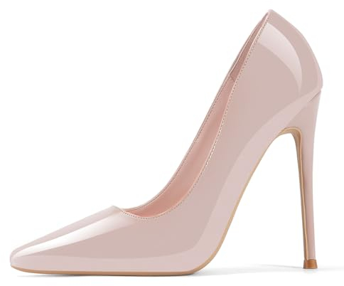 GENSHUO Stiletto Stiletto High Heels, 12CM/4.72IN Damen Pumps Spitz Party High Heels Sexy Basic Schuhe Damen Geschlossen Abendschuhe Lack/Wildleder ，Nackt 41 EU(11 US)