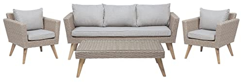 Beliani 5-Sitzer Lounge Set 4-teilig Rattan braun Auflagen grau modern Vittoria XL