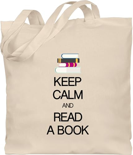 Baumwolltasche - Keep calm and read a book - Unisize - Naturweiß - stoffbeutel bücher buch beuteltasche leinenbeutel für taschenbuch lesen bag stofftasche reader books jute on tote literatur