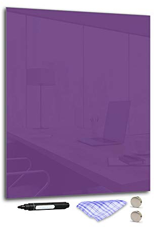 DekoGlas Magnettafel 'Lila' aus Glas 100x80cm, Memoboard inkl. Stift, Tuch & Magnet, Metall-Pinnwand für Küche & Büro
