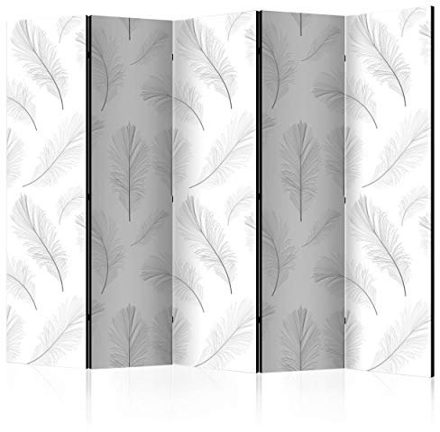 decomonkey Paravent Raumteiler Innen Feder WeiĂź 225x172 cm 5 Teilig Beidseitig Room Divider Wall Raumteiler Stehend Trennwand Sichtschutz Spanische Wand Sichtschutzwand Wohnzimmer Holz Ornament