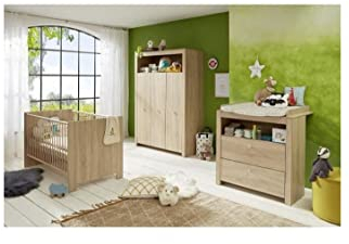 Olivia Sonoma Babyzimmer Komplett: Bett 70 x 140 cm + Kommode + Schrank – Eiche natur