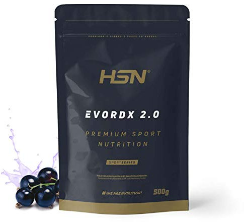 HSN Pre Entreno Evordx 2.0 (300mg de Cafeína) | Grosella Negra 500g | Pre Workout 100% Vegano Sin Carbohidratos Sin Gluten | BCAAs, Creatina, L-citrulina, Arginina AKG, Extracto de Remolacha