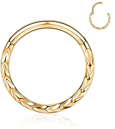 hengkaixuan 16G Pfeil Design Septum Ohrmanschette Helix Clicker Klappring Nasenringe Gold 316L Chirurgischer Stahl Segment 10mm Knorpel Ohrringe Creolen Daith Piercing Schmuck für Frauen Mädchen