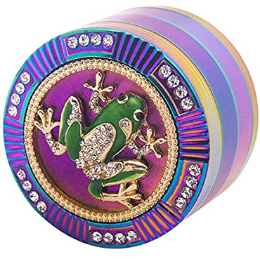 Vgzsyomqib Grinder Edelstahl Zinklegierung Grinder Crusher Groß Metall für Spice Gewürze Herb Kaffee Zink Kräutermühle Mill Bunt 4-teiliges Set mit Pollen Scraper - Regenbogen Farbe Motiv Frog