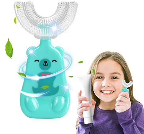 U Form Zahnbürste Kinder, 360 Grad Zahnreinigung Kinder Zahnbürste U Form, U Form Zahnbürste Kinder Silikonzahnbürstenkopf in Lebensmittelqualität, 7-12 Jahre Alt