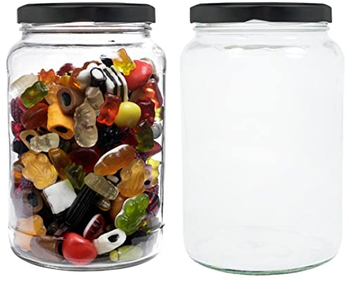 mikken - Einmachglas 2er Set 1,7 Liter mit Schraubverschluss Schwarz inkl. Beschriftungsetiketten (Weis)