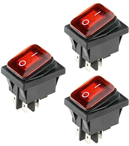 ETOPARS 3 Pezzi 12V 20A Interruttore A Bilanciere Rotondo per Auto Luminoso a LED Rosso Nebbia Interruttore a levetta Impermeabile Rotondi Pulsante 4 Pin ON OFF DPST