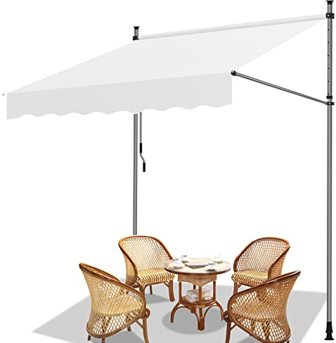 Fiqops Tenda da Sole, 150x120cm Parasole per Balcone Veranda a Manovella Telo Retrattile Resistente ai Raggi UV Altezza Regolabile Senza Forare, Beige
