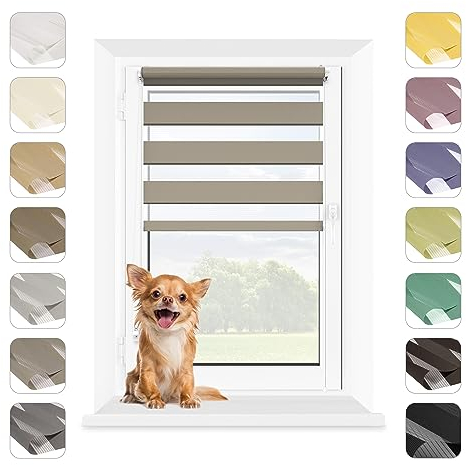 MARDOM Rollos für Fenster Ohne Bohren, Duo Rollo Tag und Nacht, Rollo Ohne Bohren, Doppelrollo Klemmfix Ohne Bohren, Fensterrollo Innen, Jalousien (Grau, 60x140 cm (Stoffbreite: 56)