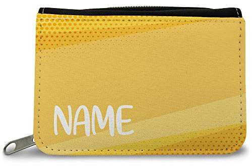 GRAVURZEILE Bedruckte Geldbörse - Abstrakt Design - Personalisiert mit Name - Geschenk für Kinder & Teenager für Taschengeld Fahrkarte - für Jungen Mädchen Schüler zum Geburtstag - Farbe: Gelb