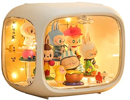 Display case for Figures with Light Adjustable Display Stand Clear Acrylic Display Box with Door Dust and Moisture Proof Suitable for Lego Collectibles Action Figures Pop Mart