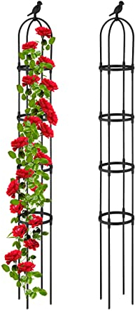 Relaxdays Ranksäule 2er Set, Metall, H x D: 188 x 24 cm, runder Rankobelisk, Kletterpflanzen, Rosen & Tomaten, schwarz