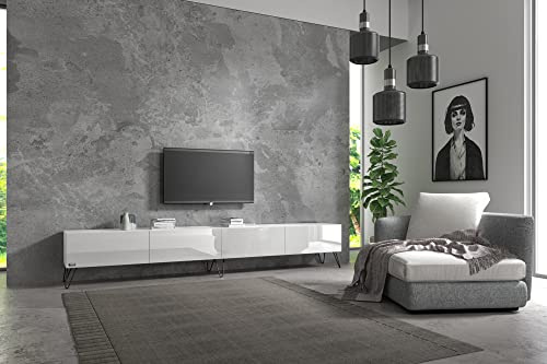 Wuun® TV-Board Lowboard Wohnwand TV-Bank Somero / 280cm (2 x 140cm) / Weiß-Matt & Weiß-Hochglanz/Haarnadel Schwarz