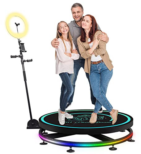360 Camera Machine, 360 Photo Booth with Ring Light, Slow Motion Spin, Automatic Rotating Camera Stand for Live Streaming