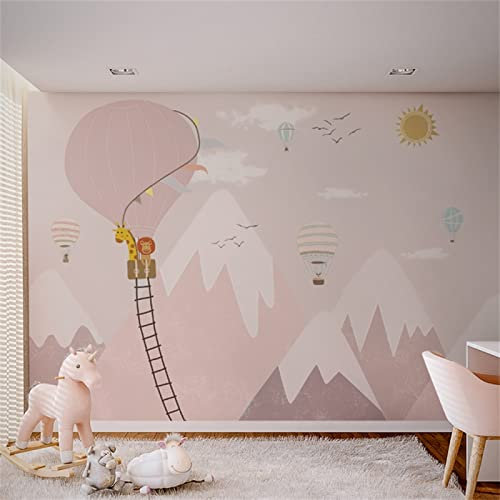 TANYANG Custom Pink Hot Air Balloon Wallpaper for Girls' Bedroom Nordic Kindergarten Wallpaper Children's Room 3D Wall Papers Home Decor 150Cm(W)×105Cm(H)