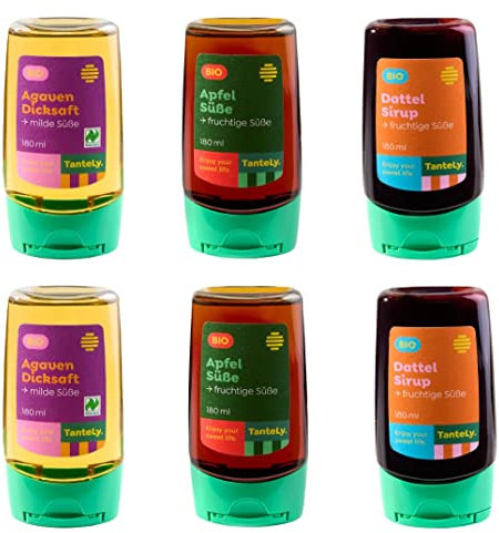 TanteLy Bio Probier Set mit je 2 x Agavendicksaft, 2 x Apfelsüße und 2 x Dattelsirup (6 x 250 g)