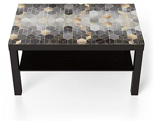 DEQORI Glastisch | schwarz groß 90x50 cm | Motiv Kunstvolles Wabenmuster | ausgefallener Beistelltisch aus Glas | Hochglanz Couchtisch fürs Wohnzimmer | moderner Couch Tisch mit Design