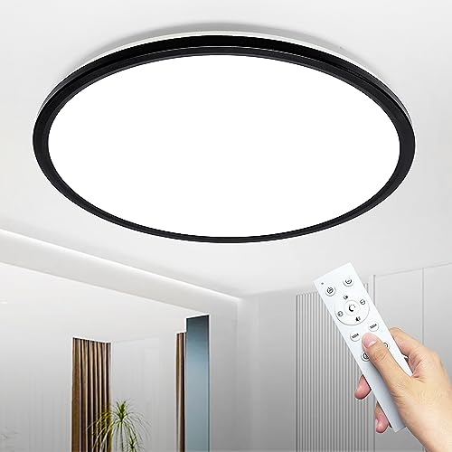 MOONSEA Deckenlampe LED Deckenleuchte 36W, Ultra Dünn Deckenlampe Dimmbar mit Fernbedienung, 3000-6500K, Ø40cm, Deckenleuchte Flach Schwarz Rund für Wohnzimmer Schlafzimmer Küche Badezimmer