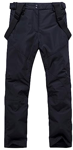 ALSOGO Herren Ski Bib Hose wasserdichte Winddichte Schneehose Outdoor Hose Snowboard Lätzchen mit Abnehmbarem Riemen Black S