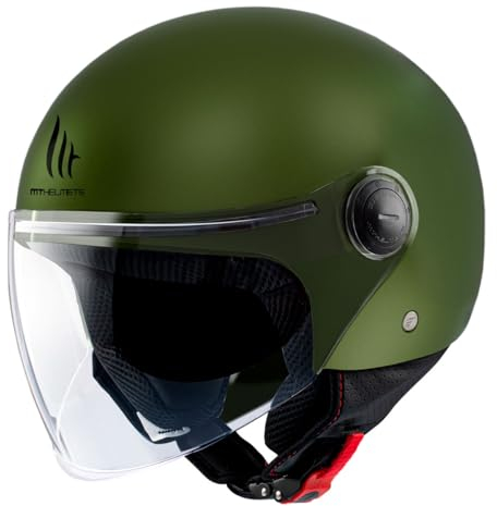 MT Helmets MT Helm Street Solid matt grün Größe L | Helder Vizier | Jethelme | Ratsche | Kunststoff | geeignet für Mofa, Moped, Motorrad, Roller