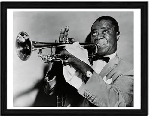 Jazz-Trompetenspieler Louis Armstrong Foto-Wandkunst, Vintage, Schwarz-Weiß-Fotografie, Jazz-Trompetenspieler, Musiker, schwarze Geschichte – 28,9 x 35,6 cm – Dekoration für Zuhause, Schlafzimmer,