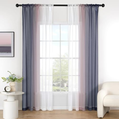MIULEE Zweifarbige Voile Vorhänge Kräuselband 2er Lila 140x160cm | Zweifarbige transparente Voile Vorhänge mit Kräuselband, lichtdurchlässig, modern dekorativ für Wohn- und Schlafzimmer