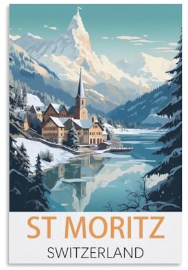 KmoNo St. Moritz Schweiz Vintage Reiseposter 40 x 60 cm Poster Dekor Malerei Leinwand Wandkunst Wohnzimmer Poster Schlafzimmer