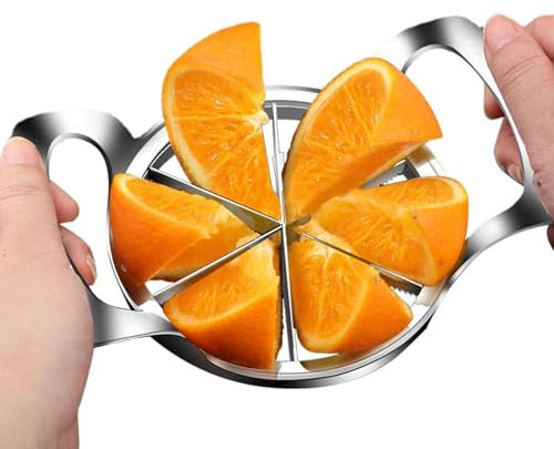 Zorgons Cortador y cortador de naranja, cortador de manzanas de acero inoxidable con 6 cuchillas afiladas, divisor resistente para tomates y limones