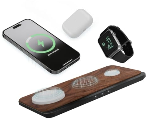 Woodcessories - Chargeur magnétique en Bois foncé Compatible avec MagSafe | Chargeur sans Fil en Bois Compatible avec Tous Les terminaux compatibles Qi