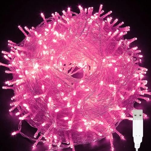 Luci Di Stringa Fata Albero, 10M 80LED USB Luci Di Natale a LED Scintillanti Per Albero (Rosa)