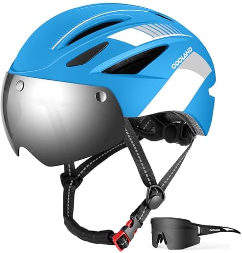 Odoland Fahrradhelm mit Fahrradbrille und Magnetische Visier, Abnehmbarer Schutzbrille Cityhelm Urban Rennradhelm für Erwachsenen Herren Damen