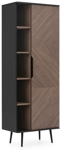 Lomadox Vitrinenschrank in Graphit und braun mit Holzoptik