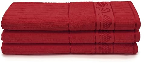 Velosso 3 Pack Large Everyday Kitchen Tea Towel Set, 100% Cotton (Red) | Pure Supreme Ring-Spun Cotton, Soft & Absorbent Dish Towels, Ideal as Tea Towels, Dish Cloths & Wipe Cloths