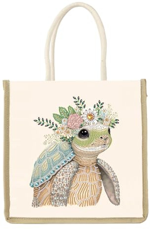 SHEGZHUC 26 x 26 cm Diamond Painting Sac à Provisions et à Bandoulière - Peinture Diamant en Tissu et Coton - Kit de Bricolage Cadeau || Tortue
