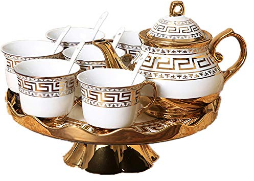 UHJKLA Juego de té Juego de Tazas de té de cerámica de Estilo Europeo Que Incluye 6 Tazas de té y Cuchara con 1 Tetera Bandeja de té giratoria para el hogar Juego de té