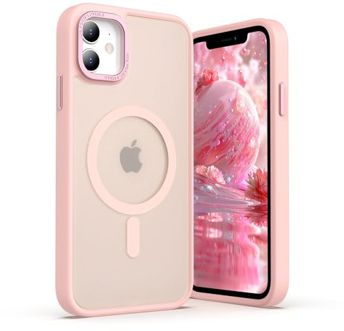 ULAK Magnetic Case for iPhone 11 Clear, [Anti-Yellow] Transparent Shockproof Cover Soft TPU Hard Bumper Protective Phone Cover Compatible with MagSafe for iPhone 11 6.1 - Pink Mag