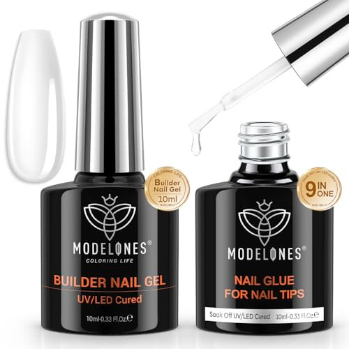MODELONES Colle Faux Ongles und Gel Construction Ongle UV 9 in One, Gummy Base pose Americaine, Gel Ongle de Renforcement, Capsule Sets de Manucure,Longue Duré Nail Extend UV/LED Onglerie Nail Art