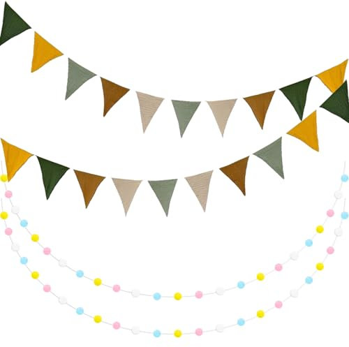 1 Decoración De Banderín, 1 Cadena De Adornos De Bolas Redondas, Guirnaldas Colgantes, Decoración De La Habitación De Los Niños, Banderines De Bolas De Pelo De Tela, Adornos Colgantes para Fiestas