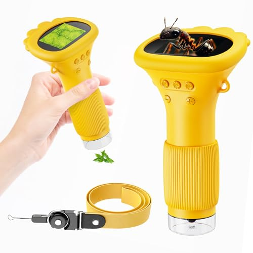 Kids Microscope Digital Camera, 1000X Handheld Camera Microscope for Kids with 2'' Screen, Educational Magnifying Glass Toy Christmas Birthday Gifts for Age 3 4 5 6 7 8 9 10 11 12 Girls Boys - Orange