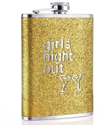 KAV 8 oz Girls Night Out Glitter Hip Flask with Stainless Steel Construction, Durable and Stylish, Perfect for Any Occasion, Gift for Women (Yellow)