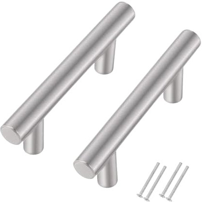 FHGLER Lot de 2 Poignee de Meuble Cuisine,Espacement des Trous de 64 mm, Acier Brossé Poignée en T pour Porte d'armoire (Couleur argent)