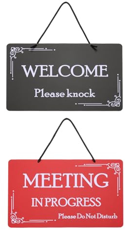 PATIKIL Réunion Progression Ne Pas Déranger Porte Panneau, PVC Double Face Bienvenue Veuillez Frapper Panneau Porte Ornementation pour Bureau, Réunion, Session, Rouge Noir, 12 x 8