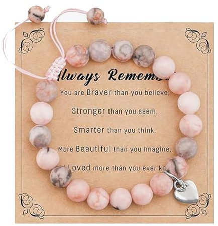 TENGEE Naturstein-Armband Set, Rosa Perlenarmband Mit Herz, Geburtstagsgeschenke für Mädchen und Kinder, für Tochter, Beste Freunde