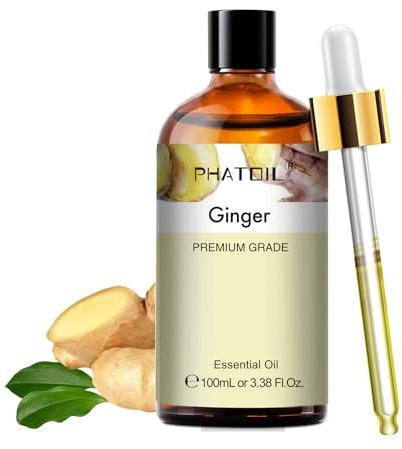 Ingweröl Ätherisches Öl Reine 100ML, PHATOIL Ätherische Öle für Diffuser Erstklassige Qualität, Aroma Duftöl Ingwer Öl für Kerzen, Duftlampe, Luftbefeuchter
