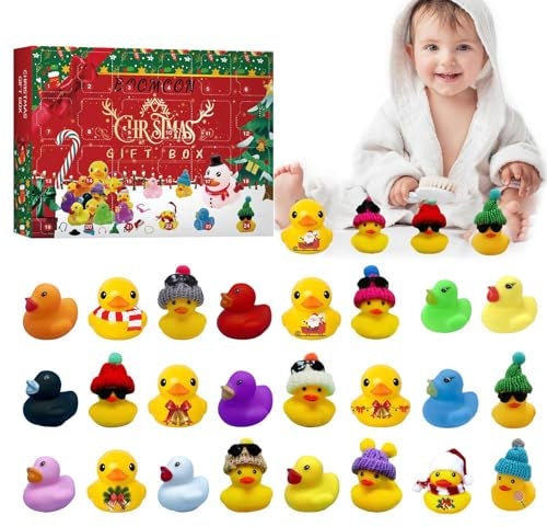 Adventskalender Enten 2024, Adventskalender Kinder Quitsche Enten, 24 Tage Weihnachten Countdown Rubber Duck , Quietscheenten Adventskalender Badespielzeug Set, Christmas Deko Spielzeug