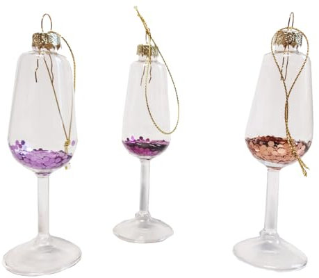 itsisa Baumschmuck Cocktail Glas Pink Party (3er Set) gefüllt mit Lametta - Baumkugel Cocktailglas, Weihnachtsdeko, Christbaumkugel