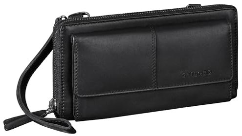 STILORD 'Violina' Deluxe 3-in-1 Handytasche mit Geldbörse zum Umhängen Damen Leder Klein - Auch Als Handgelenktasche tragbar - Kleine Ledertasche Damen Echt-Leder, Farbe:schwarz