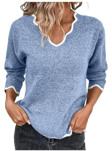 Jersey Mujer Jersey de Punto con Cuello de Pico Para Mujer Suéter Mujer Invierno Jerséis para Mujer con Cuello En V Jerseys para Primavera Otoño Invierno