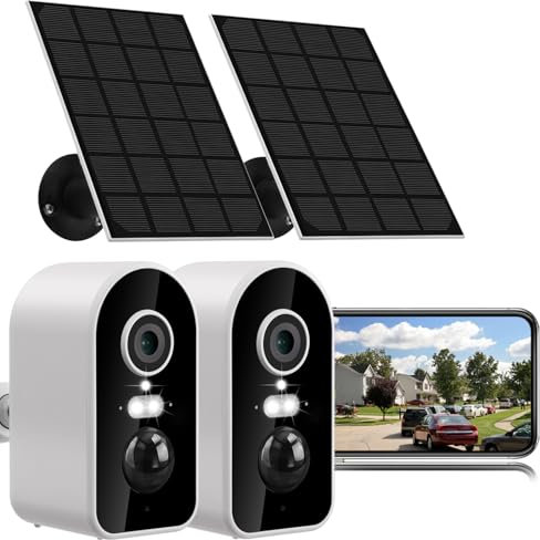 SonoxJunan Solar Wireless Battery Camera Outdoor, 2K WiFi Security Camera, Human/Motion Detection, Two-way Audio, IP66 Waterproof, HD Night Vision, SD Card/Cloud Storage (2 Pack)